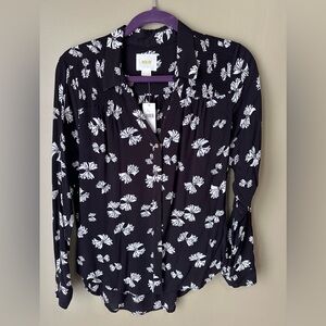 Maeve Black and White Bow Patterned Long Sleeve Blouse